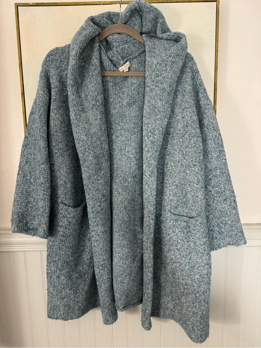 SILENCE + NOISE Hooded Open Cardigan XS/S Blue Oversized Longline Sweater Coat